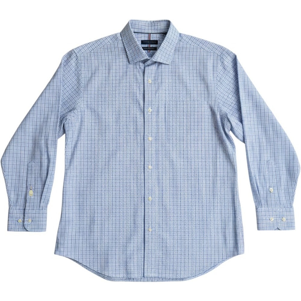 Tommy Hilfiger Mens 2XL Blue Plaid Regular Fit Stretch Dress Shirt 18-18.5 36/37